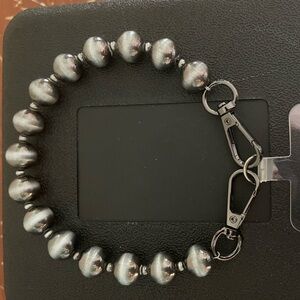 Silver desert pearls phone wristlet beaded bracelet. FAUX Navajo SILVER